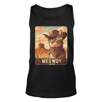 Meowdy Funny Country Music Cat Cowboy Hat Poster Funny Unisex Tank Top - Thegiftio UK