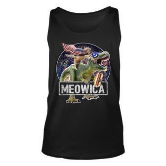 Meowica Cat T Rex Dinosaur American Flag 4Th Of July Unisex Tank Top - Monsterry