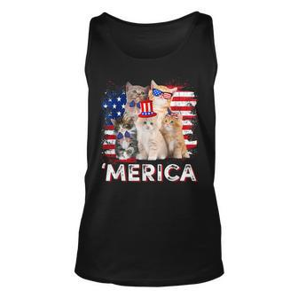 Merica Cats Patriotic Cat Lovers Usa Flag 4Th Of July Unisex Tank Top | Mazezy AU