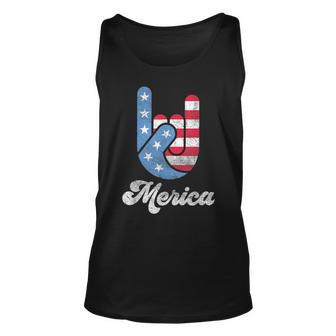 Merica Rock N Roll Hand Red White Blue Funny 4Th Of July Unisex Tank Top | Mazezy