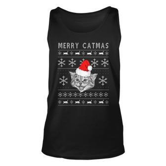 Merry Catmas Kitten Cat Ugly Christmas Sweater Santa Hat Tank Top - Monsterry