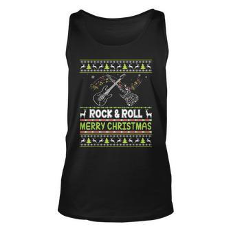 Merry Christmas Rock And Roll Electric Guitar Ugly Sweater Tank Top | Mazezy
