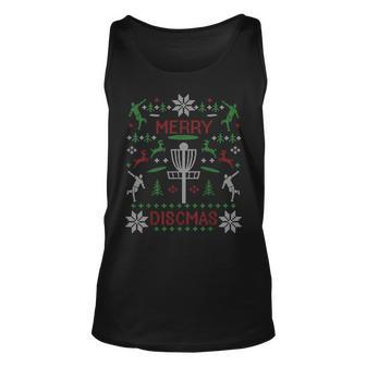 Merry Discmas Disc Golf Ugly Christmas Sweater Party Tank Top | Mazezy