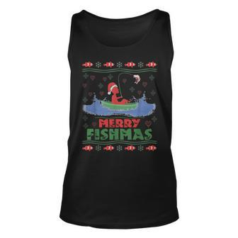 Merry Fishmas Christmas Fishing Ugly Sweater Tank Top | Mazezy