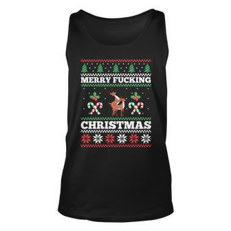 Merry Fucking Christmas Adult Humor Offensive Ugly Sweater Tank Top - Monsterry
