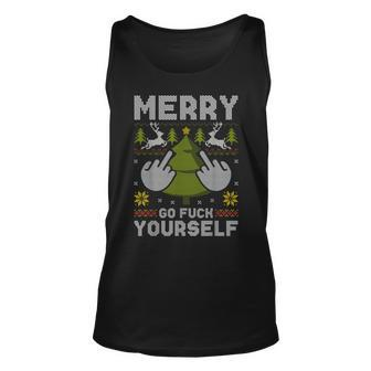Merry Go F Yourself Middle Finger Ugly Christmas Sweater Tank Top - Monsterry CA