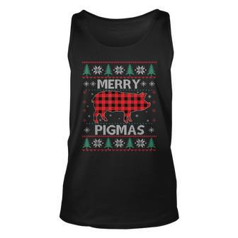 Merry Pigmas Christmas Pig Red Plaid Ugly Sweater Xmas Tank Top - Monsterry