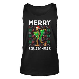 Merry Squatchmas Bigfoot Christmas Ugly Sweater Santa Tank Top | Mazezy