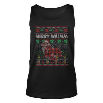 Merry Walmas Ugly Christmas Sweater Walrus Sea Animal Plaid Tank Top | Mazezy
