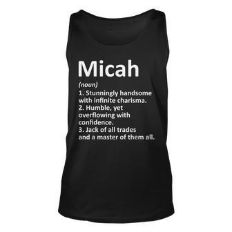 Micah Definition Personalized Name Funny Birthday Gift Idea Unisex Tank Top | Mazezy
