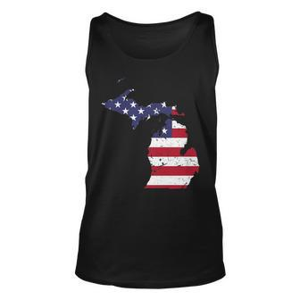Michigan Map State American Flag 4Th Of July Pride Unisex Tank Top | Mazezy