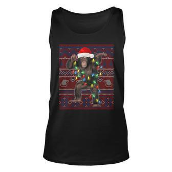 Monkey Christmas Lights Ugly Sweater Goat Lover Tank Top | Mazezy
