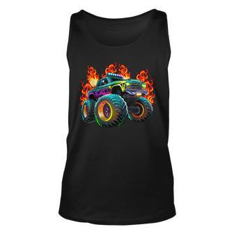 Monster Truck Flame Retro Monster Truck Birthday Boy Party Tank Top - Monsterry AU
