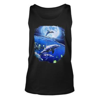 Moon Dolphin Space Dolphins Unisex Tank Top - Seseable