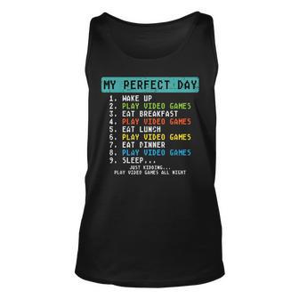 My Perfect Day Play Video Games Funny Gamer Men Boys Kids Unisex Tank Top - Thegiftio UK