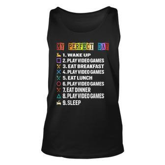 My Perfect Day Video Games Funny Gamer Video Unisex Tank Top - Monsterry UK