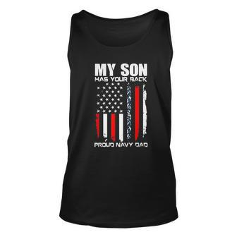 My Son Has Your Back Proud Navy Dad American Flag Unisex Tank Top | Mazezy