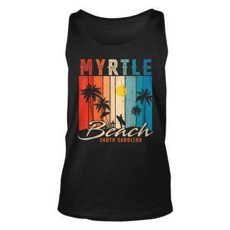 Myrtle Beach Vintage Summer Vacation Palm Trees Sunset Unisex Tank Top - Seseable