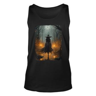Mystical Witch Walking The Forest Halloween Gothic Painting Tank Top - Seseable