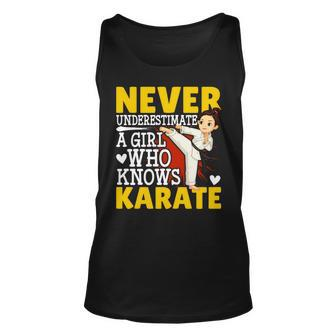 Never Underestimate A Girl Who Knows Karate Funny Karate Unisex Tank Top - Seseable