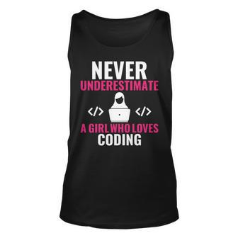 Never Underestimate A Girl Who Loves Coding Software Unisex Tank Top - Seseable
