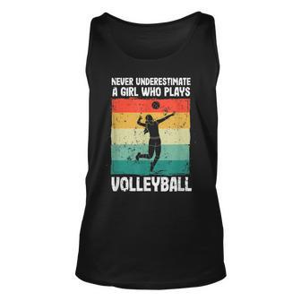 Never Underestimate A Girl Who Plays Volleyball Player Girls Unisex Tank Top - Seseable