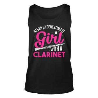 Never Underestimate A Girl With A Clarinet Funny Clarinet Unisex Tank Top | Mazezy