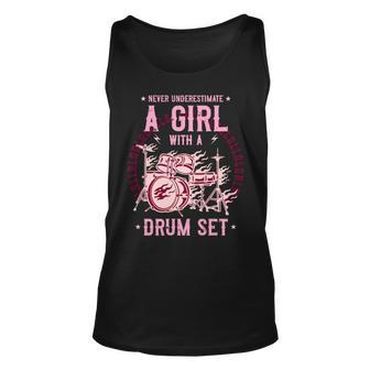 Never Underestimate A Girl With A Drum Set Drummer Gift Unisex Tank Top - Seseable