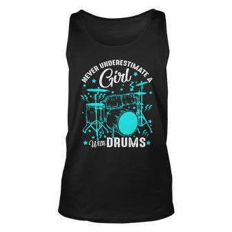 Never Underestimate A Girl With Drums Drummer Unisex Tank Top - Seseable