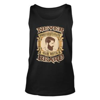 Never Underestimate A Man With A Beard Funny Mens Unisex Tank Top | Mazezy