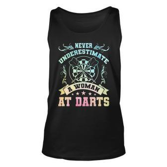 Never Underestimate A Woman At Darts Dartplayer Darting Unisex Tank Top - Seseable