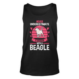 Never Underestimate A Woman With A Beagle Unisex Tank Top - Seseable