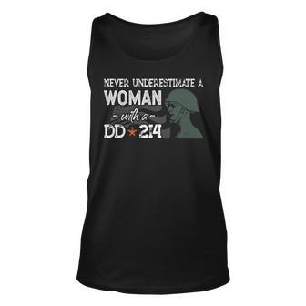 Never Underestimate A Woman With A Dd214 Veterans Day Gift Unisex Tank Top - Seseable