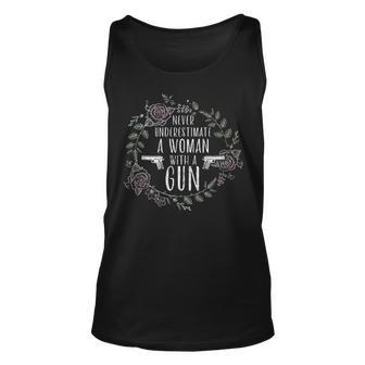 Never Underestimate A Woman With A Gun Funny Unisex Tank Top - Seseable