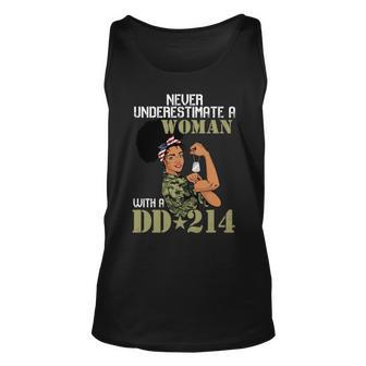 Never Underestimate A Woman With Dd214 Female Veterans Day Unisex Tank Top - Seseable