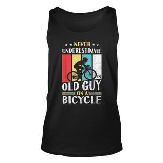 Never Underestimate An Old Guy On A Bicycle Bike Cyclist Unisex Tank Top - Seseable