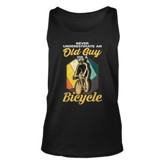 Never Underestimate An Old Guy On A Bicycle Cycling Gift For Mens Unisex Tank Top - Seseable