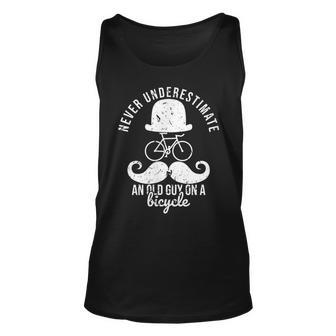 Never Underestimate An Old Guy On A Bicycle Cycling Grandpa Unisex Tank Top - Seseable