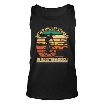 Never Underestimate An Old Guy On A Bicycle For Bike Lovers Unisex Tank Top - Seseable