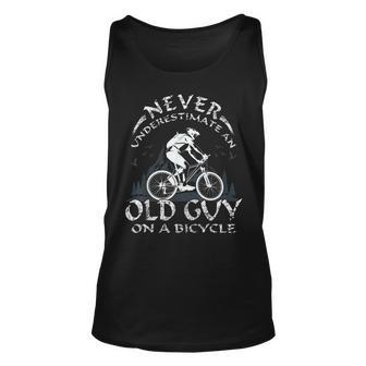Never Underestimate An Old Guy On A Bicycle Mountainbike Gift For Mens Unisex Tank Top - Seseable