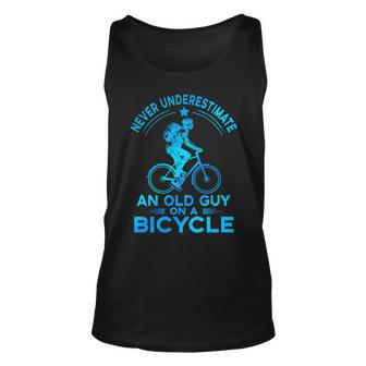 Never Underestimate An Old Guy On A Bicycle Nice Cycling Unisex Tank Top - Seseable