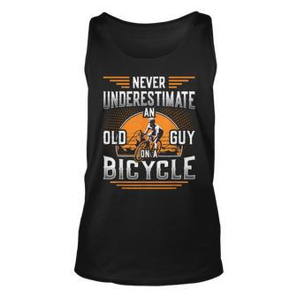 Never Underestimate An Old Guy On A Bicycle Old Guy Bike Gift For Mens Unisex Tank Top - Seseable