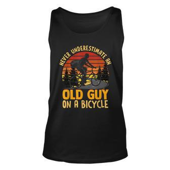 Never Underestimate An Old Guy On A Bicycle Vintage Cycling Unisex Tank Top - Seseable