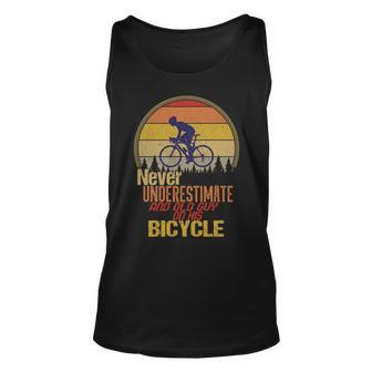 Never Underestimate An Old Guy On A Bicycle Vintage Outdoors Unisex Tank Top - Seseable