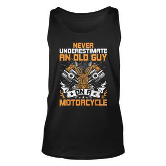 Never Underestimate An Old Guy On A Motorcycle Biker Gift Unisex Tank Top - Seseable