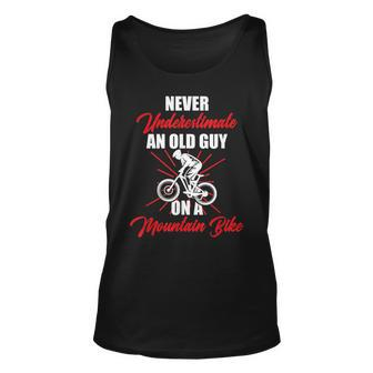Never Underestimate An Old Guy On A Mountain Bike Cycling Unisex Tank Top - Seseable