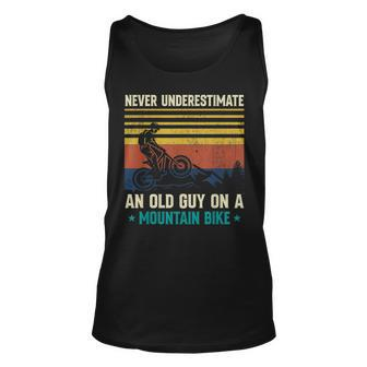 Never Underestimate An Old Guy On A Mountain Bike Mtb Unisex Tank Top - Seseable