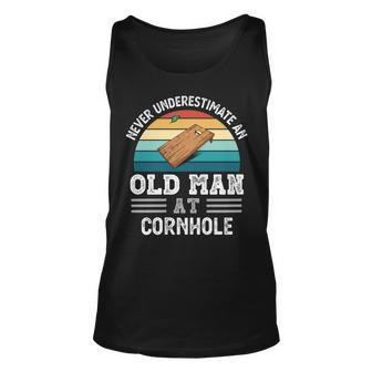 Never Underestimate An Old Man At Cornhole Fathers Day Unisex Tank Top - Seseable