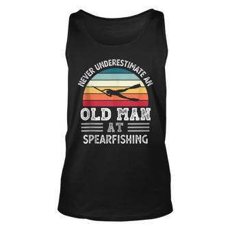 Never Underestimate An Old Man At Spearfishing Fathers Day Gift For Mens Unisex Tank Top - Seseable
