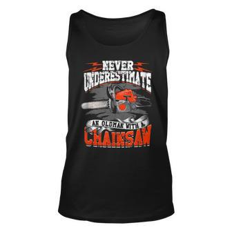 Never Underestimate An Old Man Chainsaw Logger Forestry Unisex Tank Top - Seseable